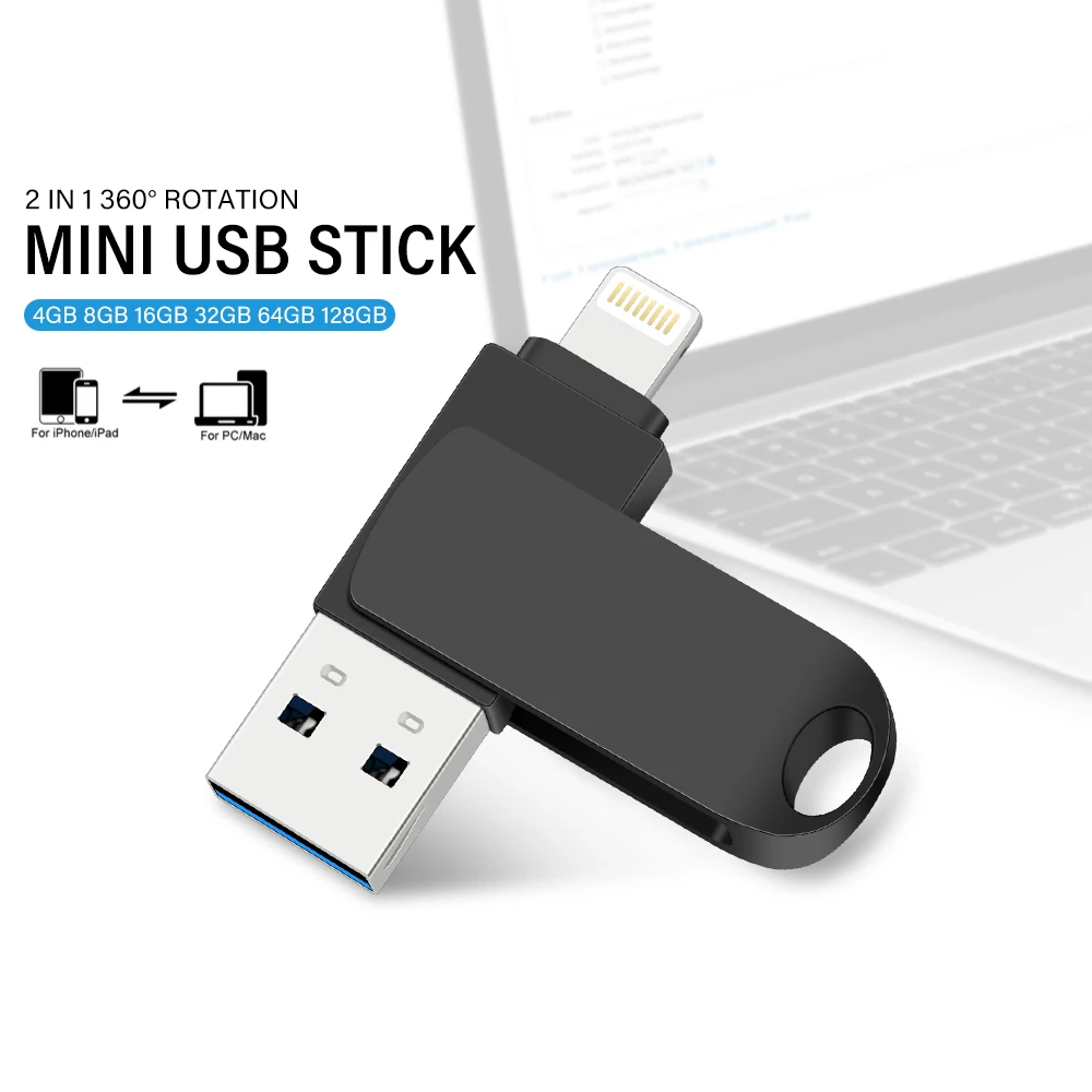 

USB Flash Drives Rotatable USB-C Pendrive 64GB 128GB USB3.0 Pen Drive 2 in 1 U Disk for Laptops iPhone Memory Stick