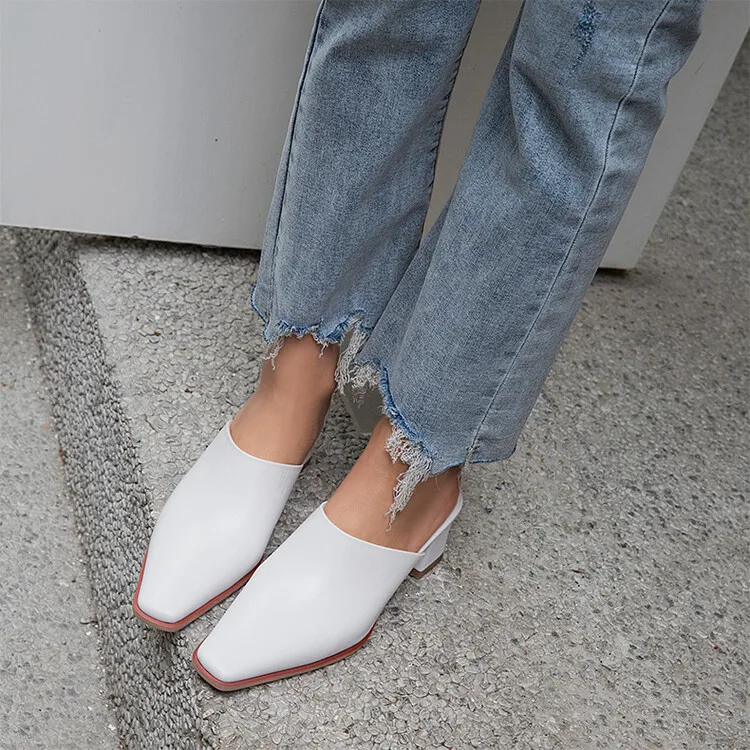 Cowhide women's shoes summer new British style high-heeled small leather shoes with toe caps and half slippers for women