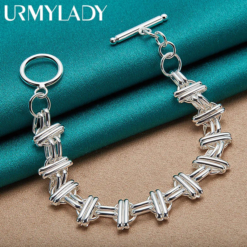 

URMYLADY 925 Sterling Silver Kink Chain Bracelet For Women Lovers Party Fashion Charm Jewelry Gifts
