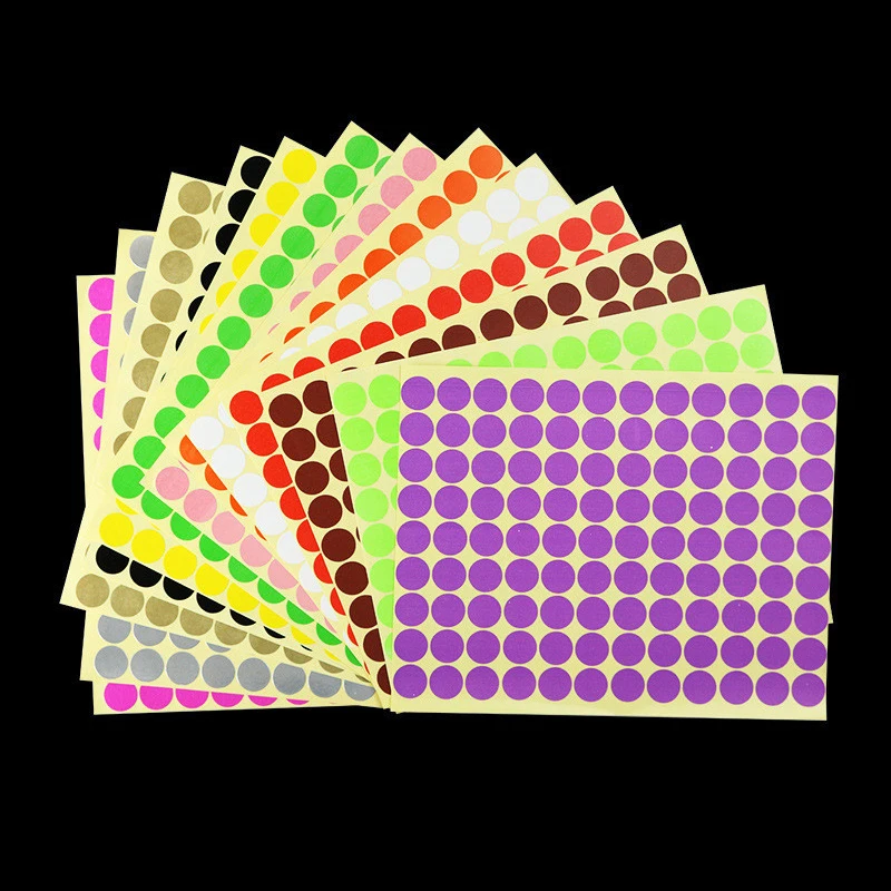 15 Sheets/Pack Round Paper Sticker Circle Label Self Adhesive Dot Stickers Office School Supplies 6mm/10mm/16mm/25mm/50mm/100m