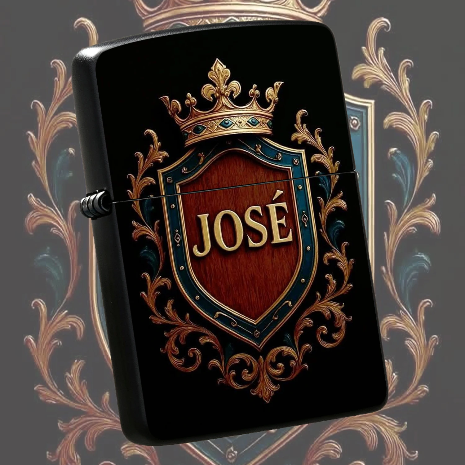 Vintage Heraldry Jose Exclusive Lighter With Embossed Crown Ornament Classic Wood Textured Body Fits Multiple Scenarios Portable For Daily Use Lighting Candles Outdoor Camping Gifting Exquisite Royal Style Practical Present For Family And F