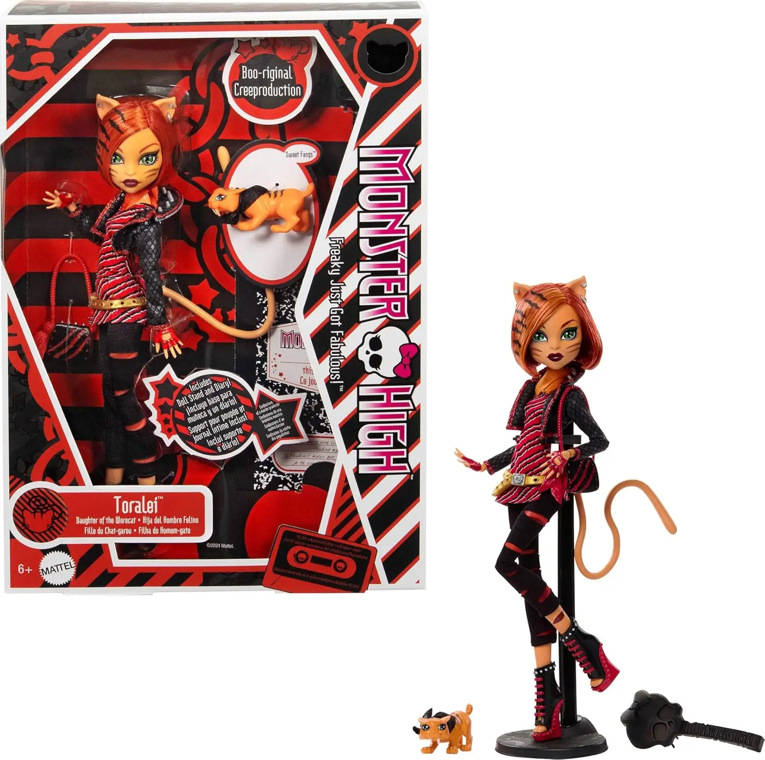 

Vintage-Style Collectible Doll with Stand, Diary, and Pet Tiger Toy for Monster Fans