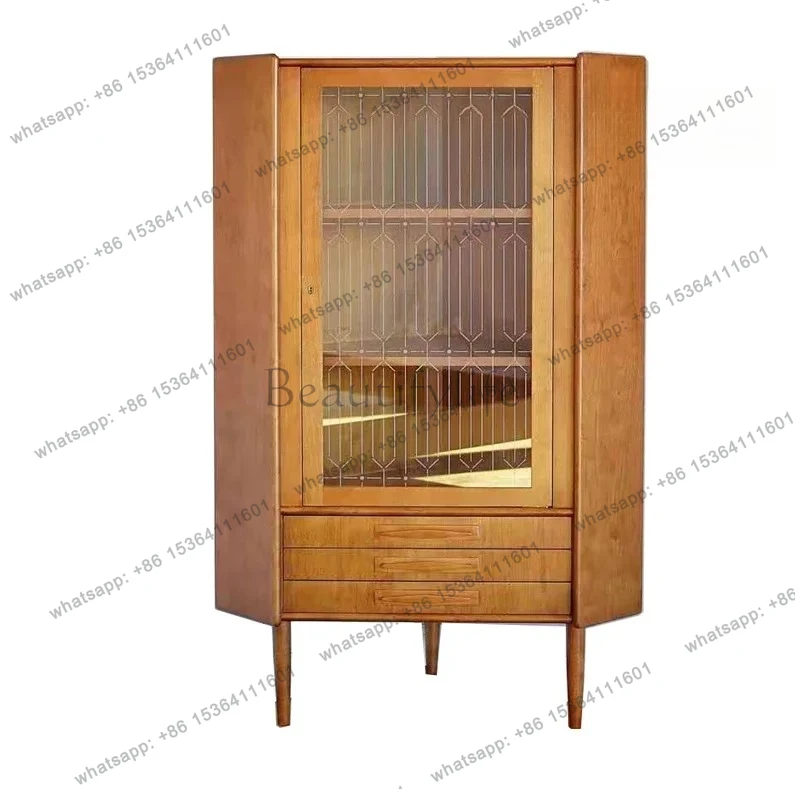 

Medieval triangle retro mcm style wine cabinet storage side corner cabinet