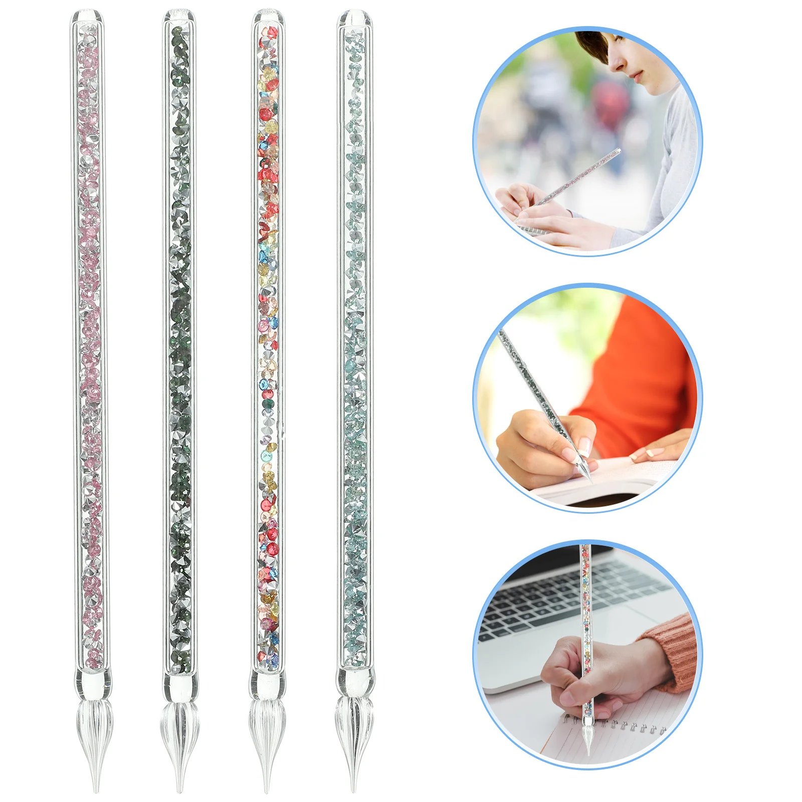 

4 шт., хрустальная стеклянная ручка в винтажном стиле, спиральная поглощающая чернила, практичный набор для рисования каллиграфии, набор стеклянных ручек