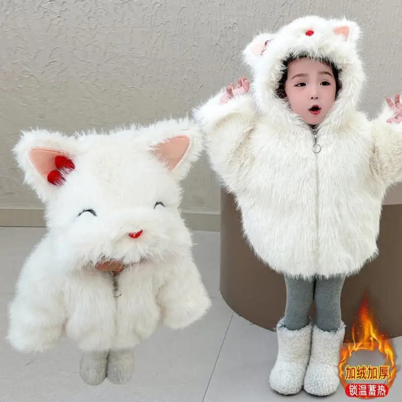 

Популярная кавайная модная куртка на хлопковой подкладке для девочек, зимняя теплая студенческая повседневная куртка с капюшоном и молнией с героями мультфильмов, пальто, детская одежда