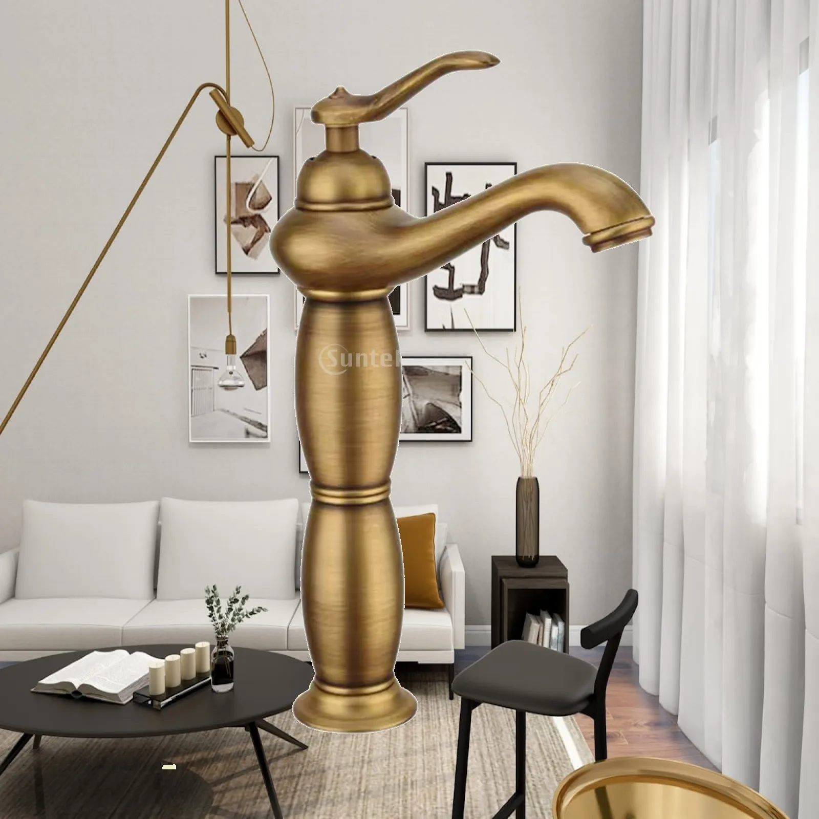 Single-Handle Basin Mixer Tap Hot and Cold Bathroom Faucet with Single Lever Basin Mixer with Curved Spout Deck-Mounted Glossy