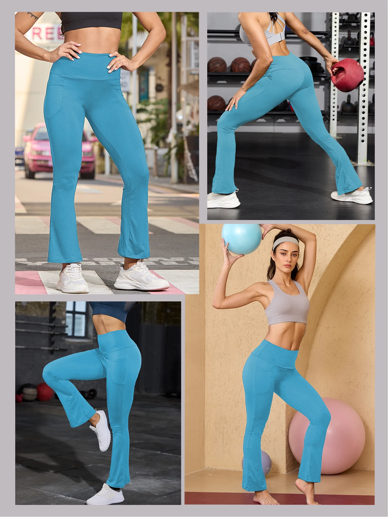 Women Super Soft Flare Pants with Pockets High Waisted Tummy Control No See Thr… - Image 3