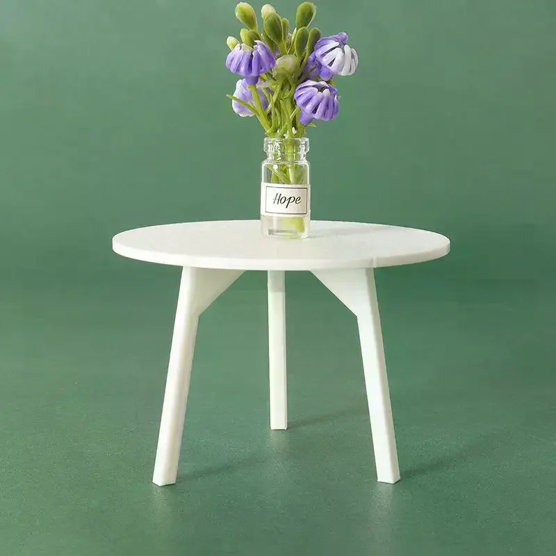 1 قطعة دمية مصغرة الأبيض طاولة مستديرة نموذج محاكاة زخرفة الأثاث DIY بها بنفسك اكسسوارات اللعب #4