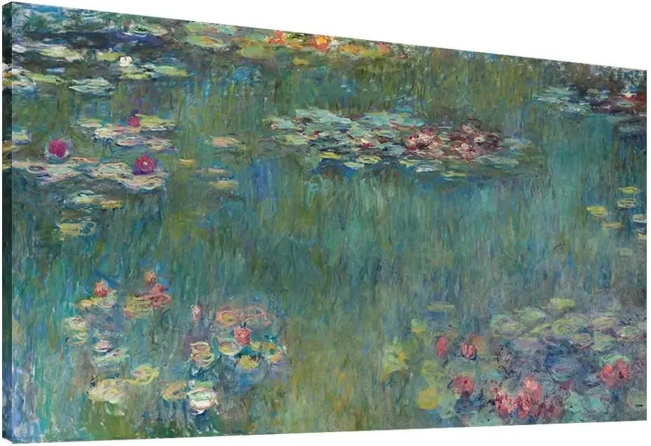 

Water Lilies by Claude Monet Canvas Wall Art Painting Print- Long Green Garden Canvas Artwork Classic Nature Picture Framed 、