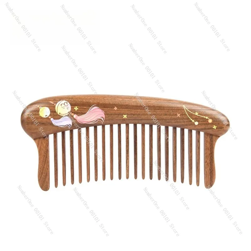 Elegant Green Sandalwood Hair Comb Scalp Massage Meridian Acupressure Detangling Anti Static Smooth Hair Care Tool Gift Box Pack
