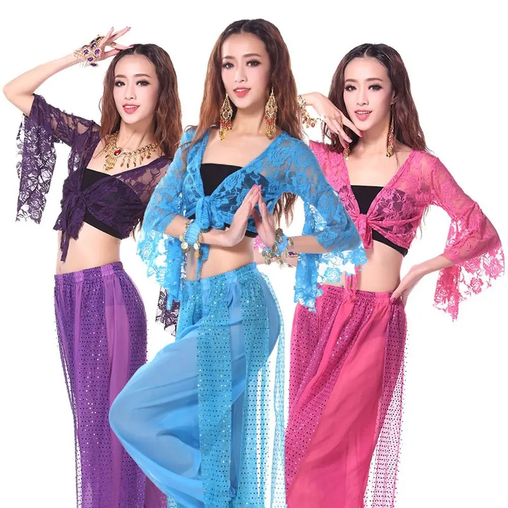 Women's Belly Dance Top  Short Cardigan Lace Long Sleeve Shrug Lace-up Shirt Gymnastics Cover Up Cardigan Wraps New