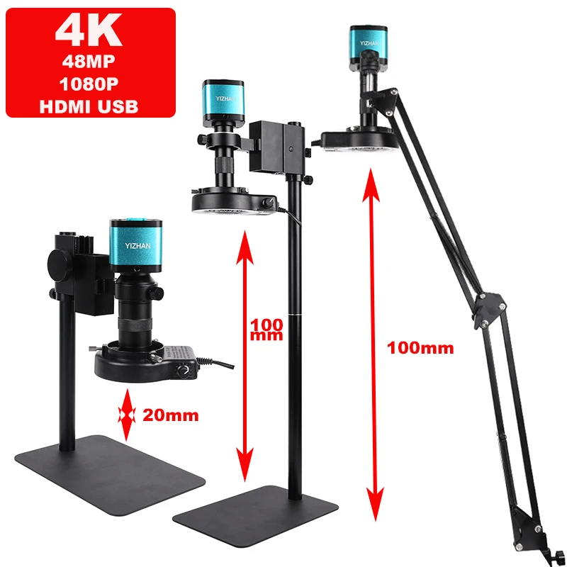 4K 48MP 1080P HDMI Digits Video Microscope Camera 130X/150X/180X Zoom C Mount Lens Remote Control For Digital Image Acquisition