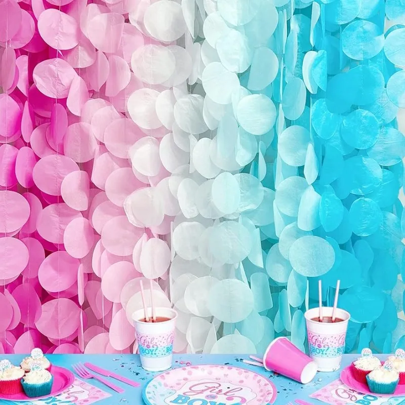 205Ft Gender Reveal Party Decorations Pink Blue Big Circle Garlands Paper Polka Dot Hanging for Boy or Girl Baby Shower Supplies