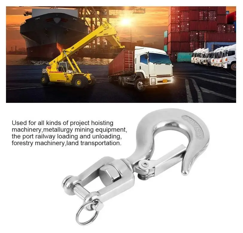 1000kg 650kg 350kg 150kg 304 Stainless Steel Swivel Lifting Hook Steel Eye Hook With Latch Rigging Accessory