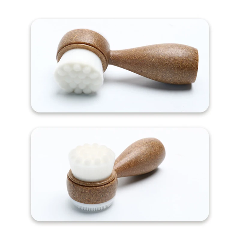 Brosse faciale à poignée de déchiquetage de noix de coco, nettoyant Double face pour le visage, élimine les points noirs, nettoyeur de pores, brosse exfoliante pour le visage