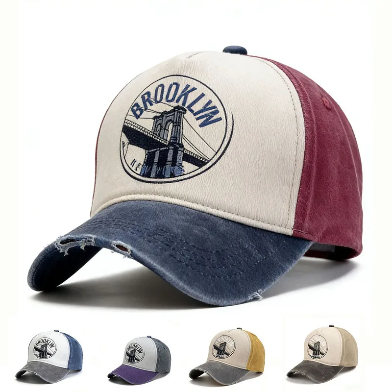 2026New Pure Cotton Baseball Cap, Trucker Hat, Distressed Wash Effect, Duckbill Brim, Outdoor Sun Hat