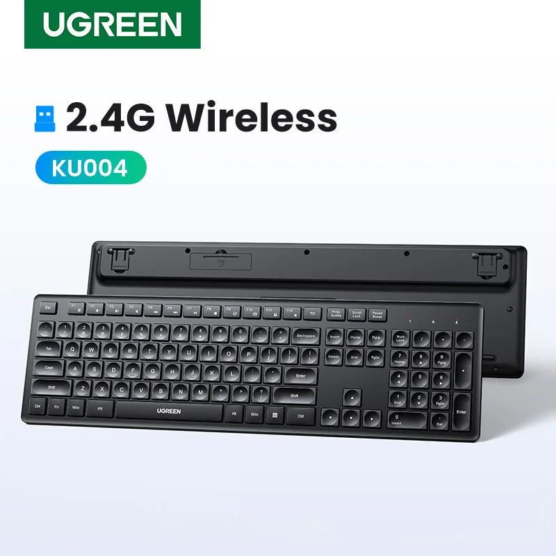 UGREEN Wireless Keyboard 2.4GHz 104 Keys Layout Ergonomic for Laptop Desktop Windows Mac OS PC Accessories Russian Keycaps Slim