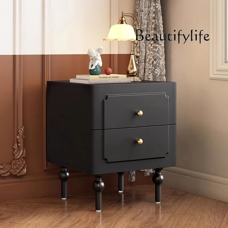 American Retro Black Bedside Table Light Luxury High-Grade Bedroom Bedside Storage Cabinet Chest of Drawer