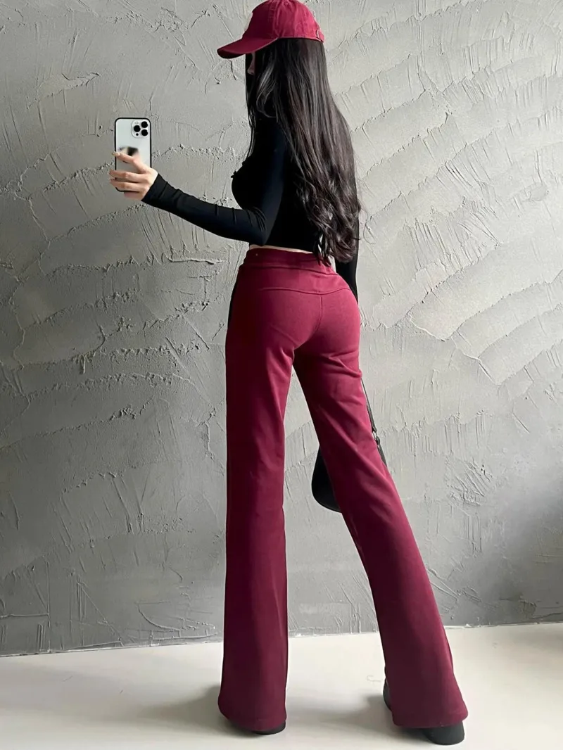 

American Style Spicy Girl Low Waisted Pants For Women 2024 Spring Autumn New Micro Flared Sports Pants Slim Casual Sweet F7ZA