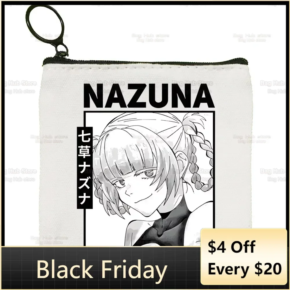 Chamada da bolsa de moedas de lona noite para senhora, desenhos animados bonitos, Nazuna, Nanakusa, Japão Anime Key Case, Yofukashi No Uta, saco de armazenamento de moedas