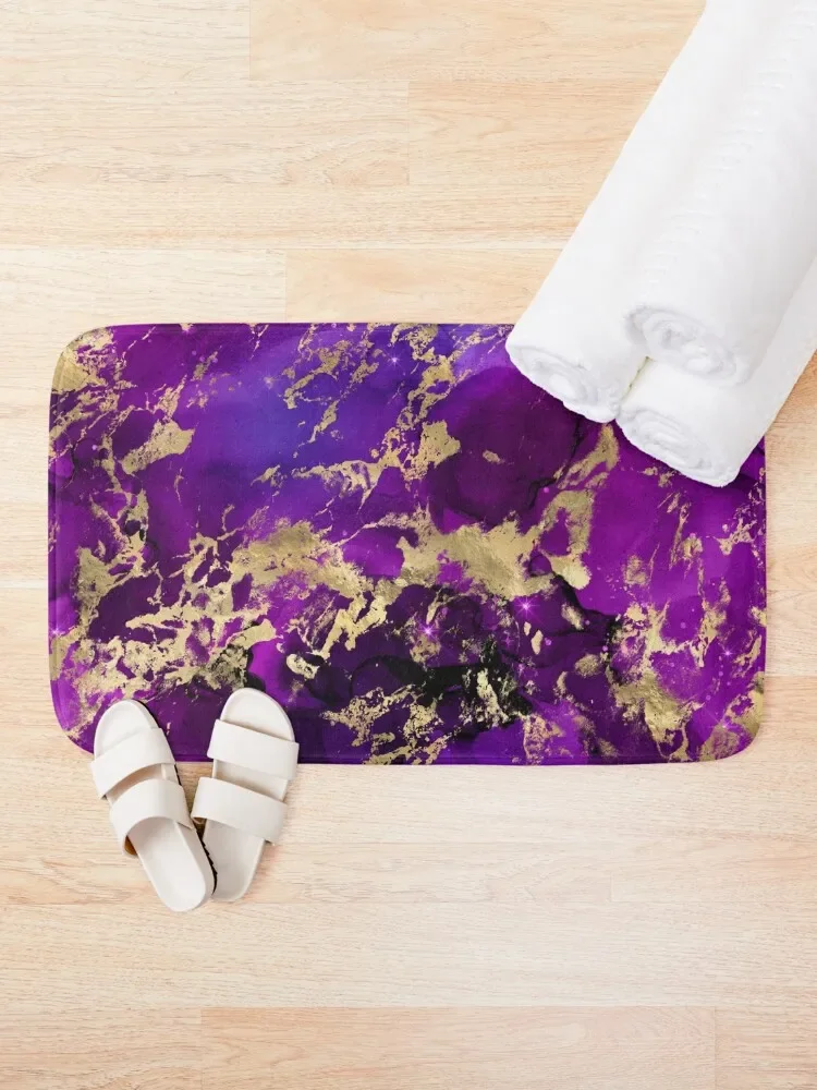 Marble Galaxy in Royal Purple and Gold Splash Bath Mat DoorFor The Door Anti-Slip Bathtub Mat