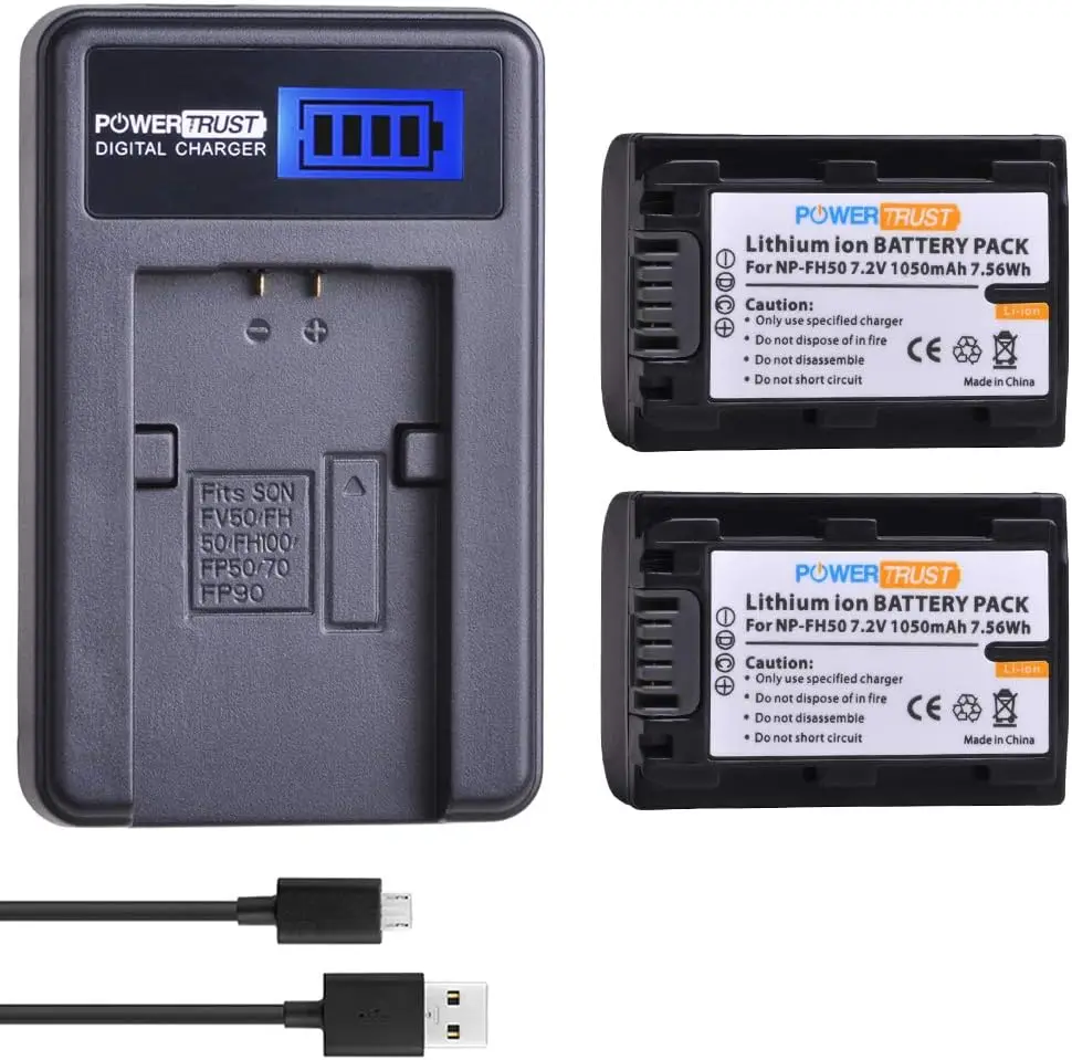 NP-FH50 Battery and LCD Charger for Sony A390 DSC-HX1 A230 A290 A330 A380 DSC-HX100 DSC-HX200 HDR-TG5E HDR-TG1E HDR-CX100E