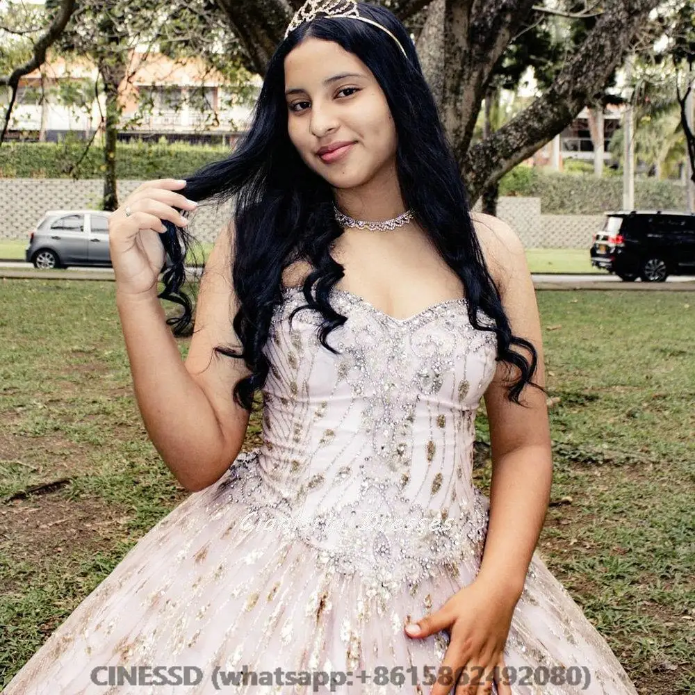 Vestidos brillantes De pavo real para quinceañera, Vestido De baile con apliques De cristal, sin mangas, cuentas De cristal, 15 y 16 años