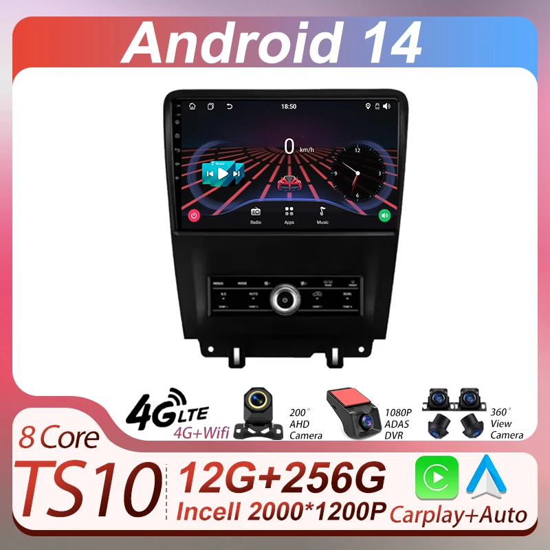 

Car Radio For Ford Mustang 5 S-197 2009 - 2014 Android 14 Stereo Head Unit Smart Car Systems GPS Navigation Android Auto RDS