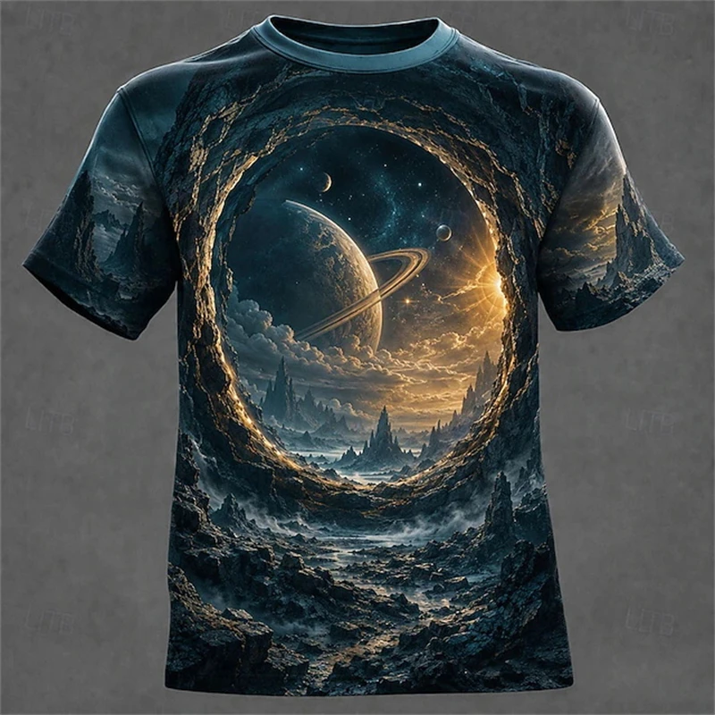 Men's Optical Illusion Universe T Shirt Short Sleeve T Shirt 3D Print Crew Neck Shirt Designer Party Street Holiday Casual Tops