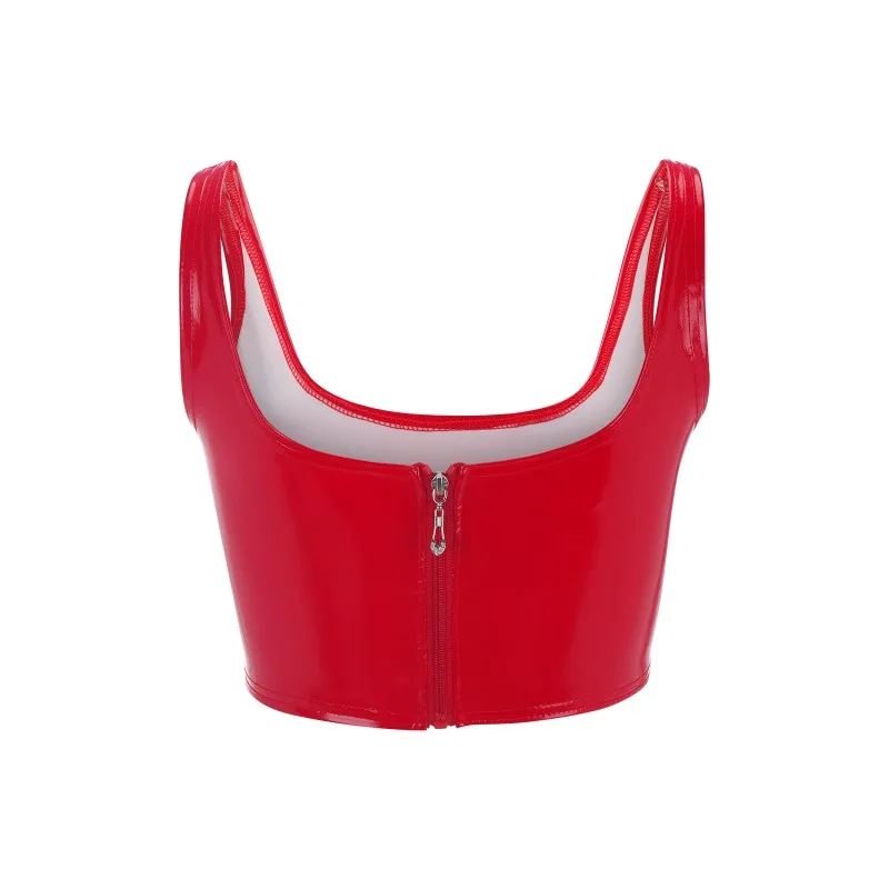 Crop Top Red Black Shiny PU Leather Bra Push Up Bralet Women Tube Top Corset Bustier Party Lingerie Streetwear New