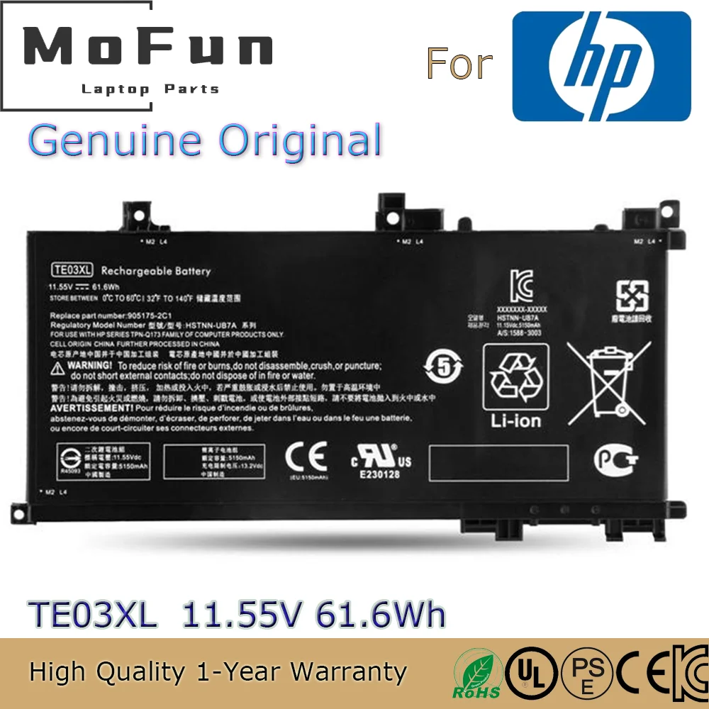 

Совершенно новый оригинальный TE03XL 11,55 V 61.6Wh Аккумулятор для ноутбука HP Pavilion 15-bc Omen 15-AX Series 849910-850 849570-541