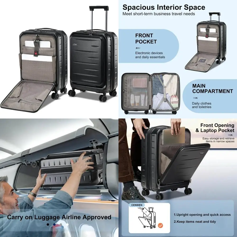 

20 Inch Airline Approved Expandable Carry-On Luggage with Lightweight ABS+PC Hard Shell, Front Pocket, and Spinner Wheels