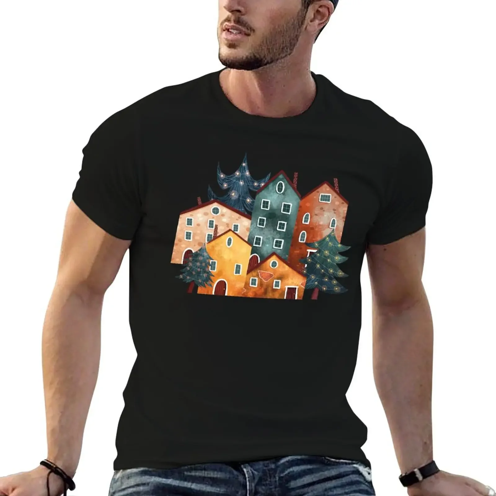 

Christmas Village Spot Illustration T-Shirt cheap stuff custom t shirt boys whites mens graphic t-shirts anime