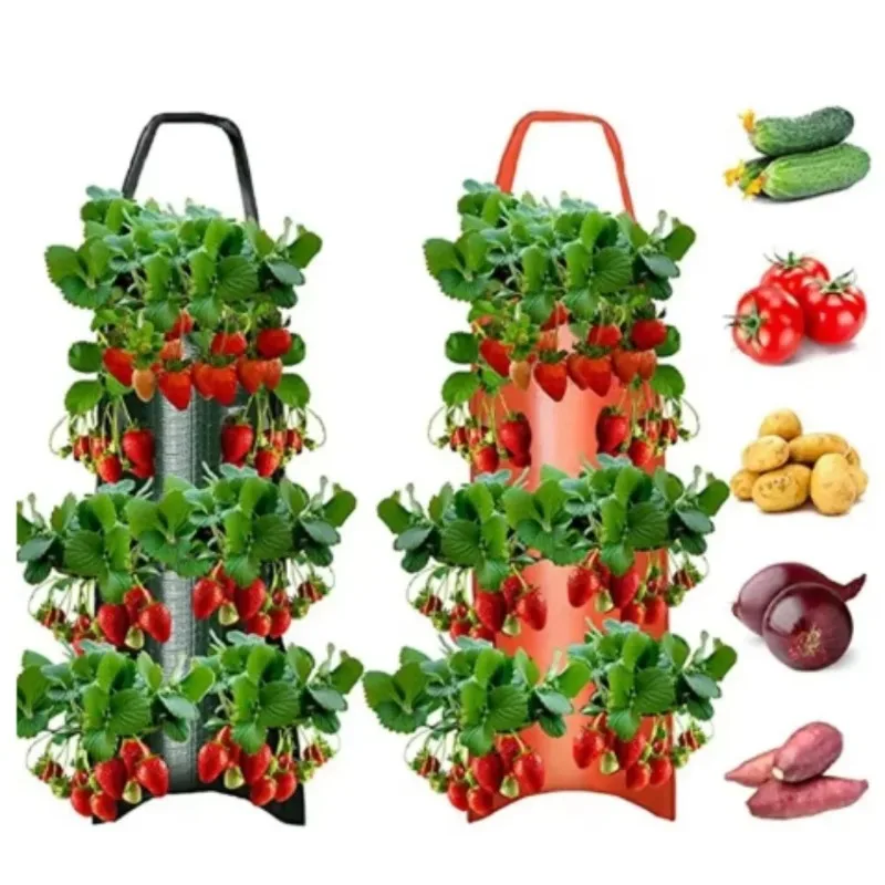 New 6-Hole Grow Bag Hanging Strawberry Upside Down Potato Vegetable Flower Plant Grow Bags Garden Decoration Planter Tomato