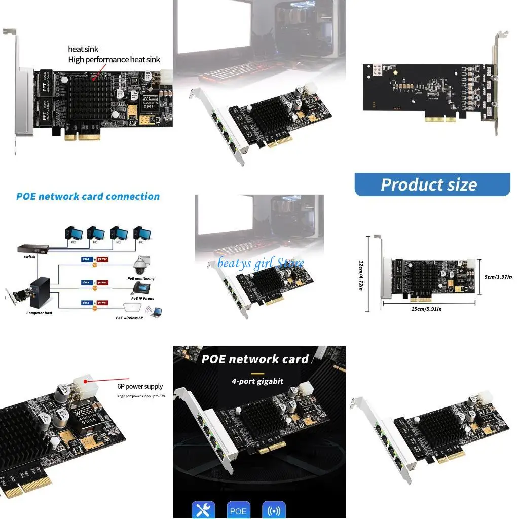 

C7AB 4 Port Quads Gigabit Ethernet Networking Card LAN Adapter PCIE Networking Card RJ45