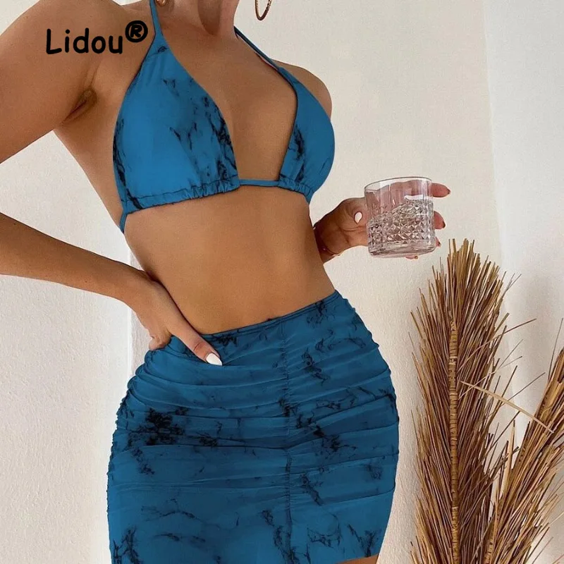 

Sexy European and American Style Swimsuit Women Printing and Dyeing Sand Party Shirring With Chest Pad Off Shoulder Wimsuit