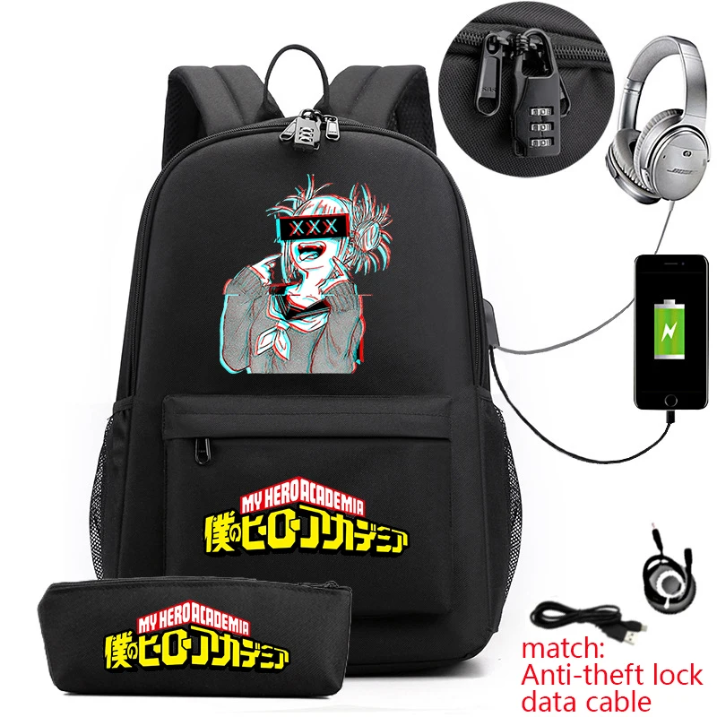 My Hero Academia Anime Backpack Youth Travel Bag Campus Student Schoolbag Pencil Bag Two-piece Set