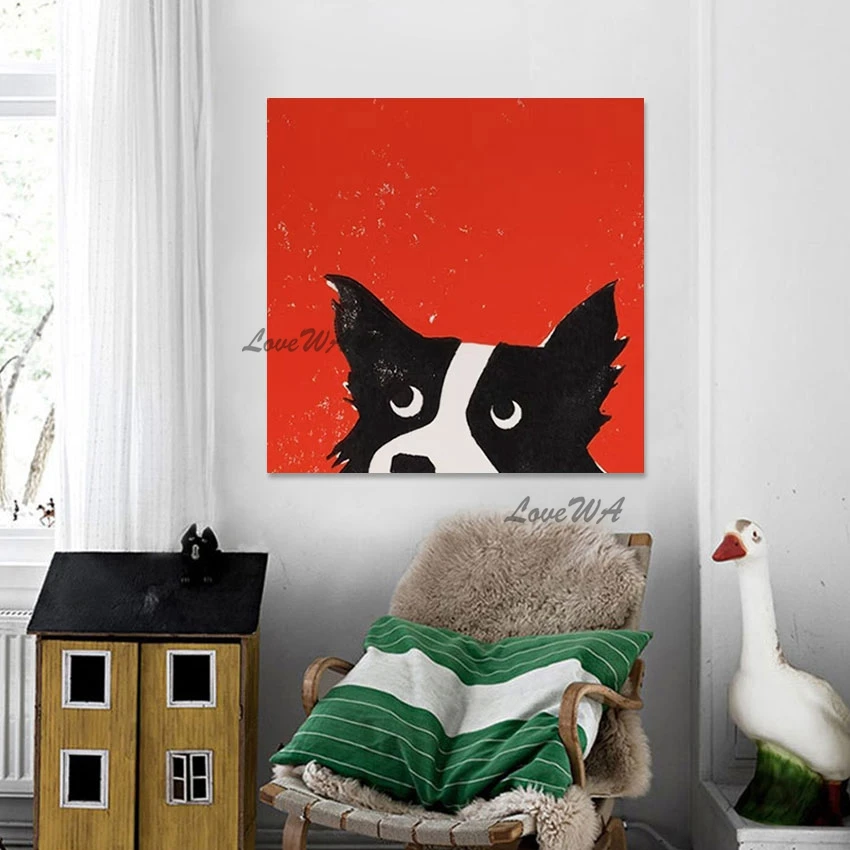 Hand-painted Lovely Border Collie Animal Oil Painting Canvas Artwork For Living Room Acrylic Modern Art Wall Pictures Decoration