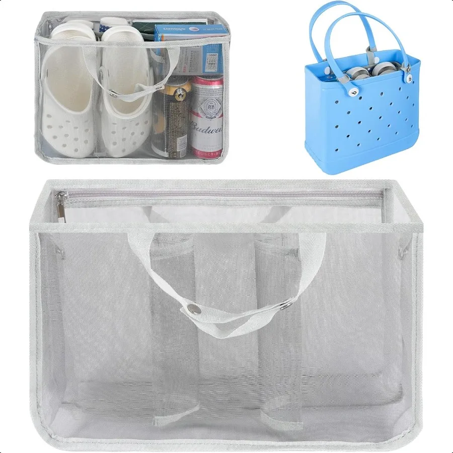 

Beach Bag Organizer for Bogg Bag Tote Bag Organizer Insert Lightweight Mesh Divider with Zipper Pocket 5 Compartments Accories