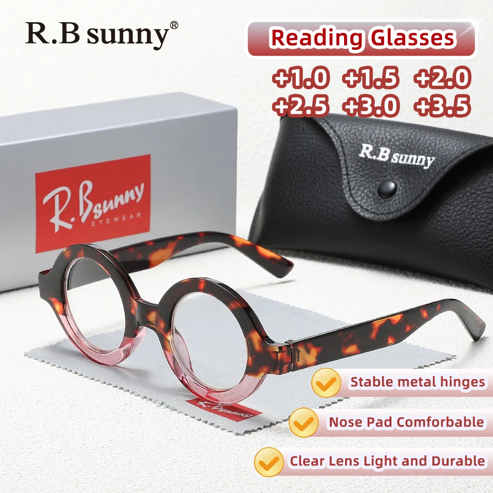 ラウンドヴィンテージ老眼鏡厚いフレーム男性女性用老眼メガネリーダー-10-15-20-25-30-35