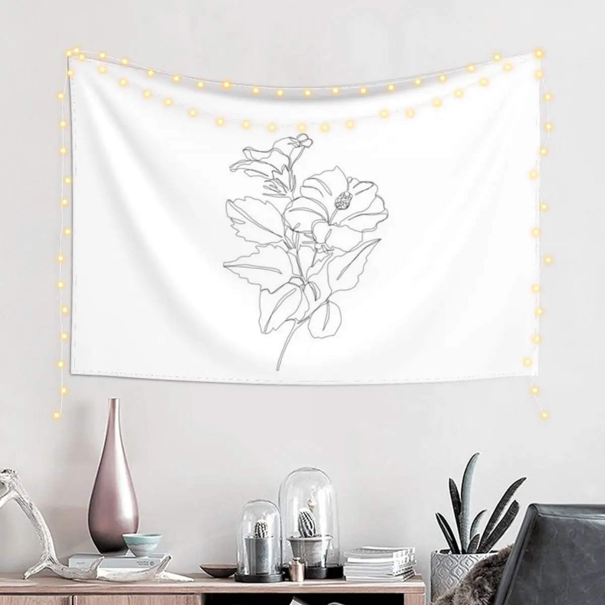 

Botanical floral tropical illustration - Hibiscus Tapestry Room Decor Aesthetic Outdoor Decor Decoration Room Tapestry