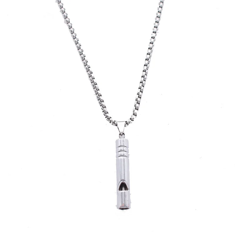 

Outdoor Emergency Whistle Pendant Necklace Simple Silver Plated Stainless Steel Whistle Sweater Necklace ,10pcs/pack