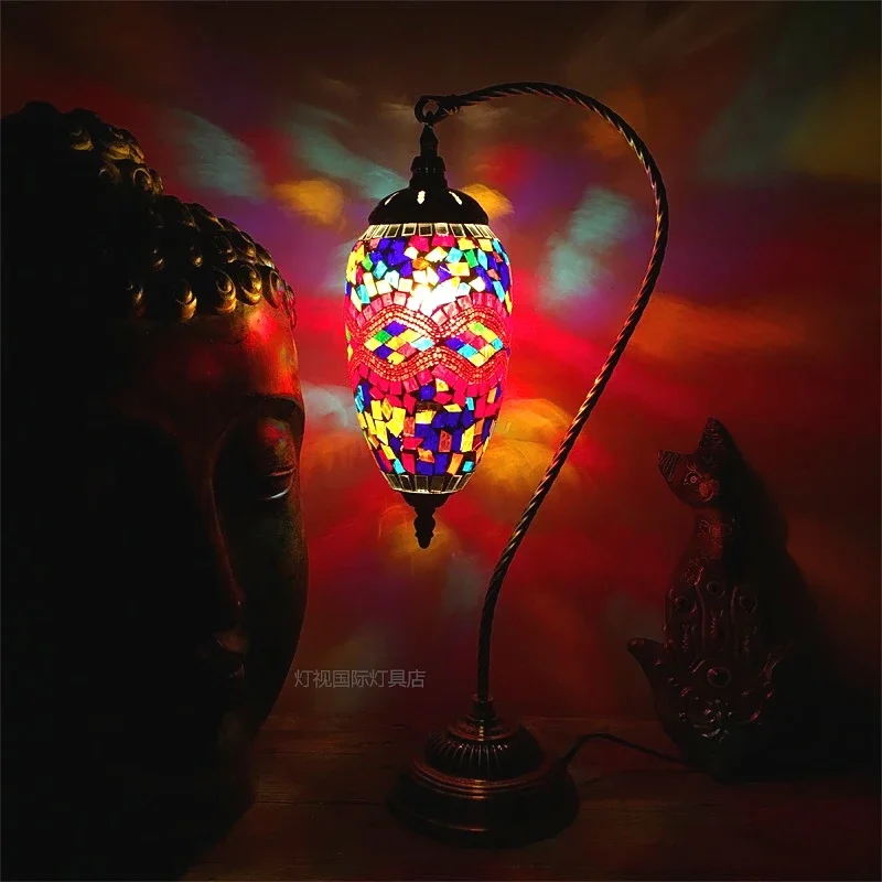 Retro Bedroom Bedside Living Room Handmade Personality South East Asia Turkey Color Glazed Desk Lamp