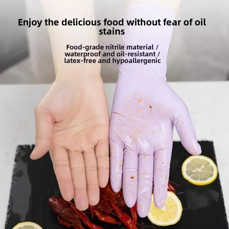 Food-grade Disposable Nitrile Gloves Waterproof Oil-resistant Kitchen Dishwashing Cleaning Gloves for Household & Catering Use