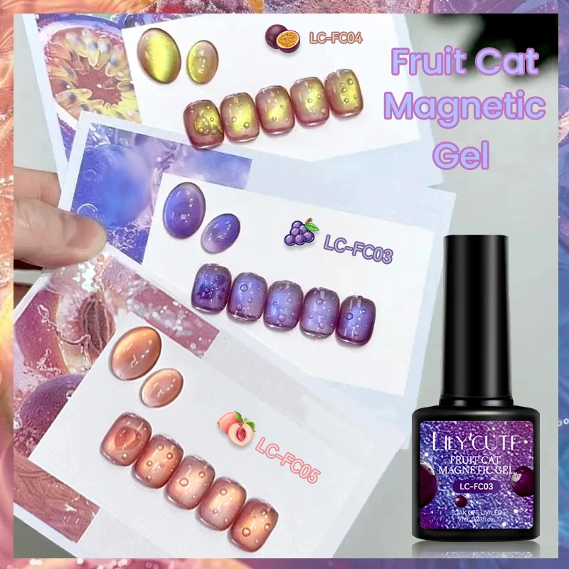 LILYCUTE 7ml Frucht-Katzen-Magnet-Nagellack, semi-permanenter, ablösbarer, farbenfroher UV-LED-Gel-Nagellack, Maniküre-Werkzeuge, Nagelkunst-Lack