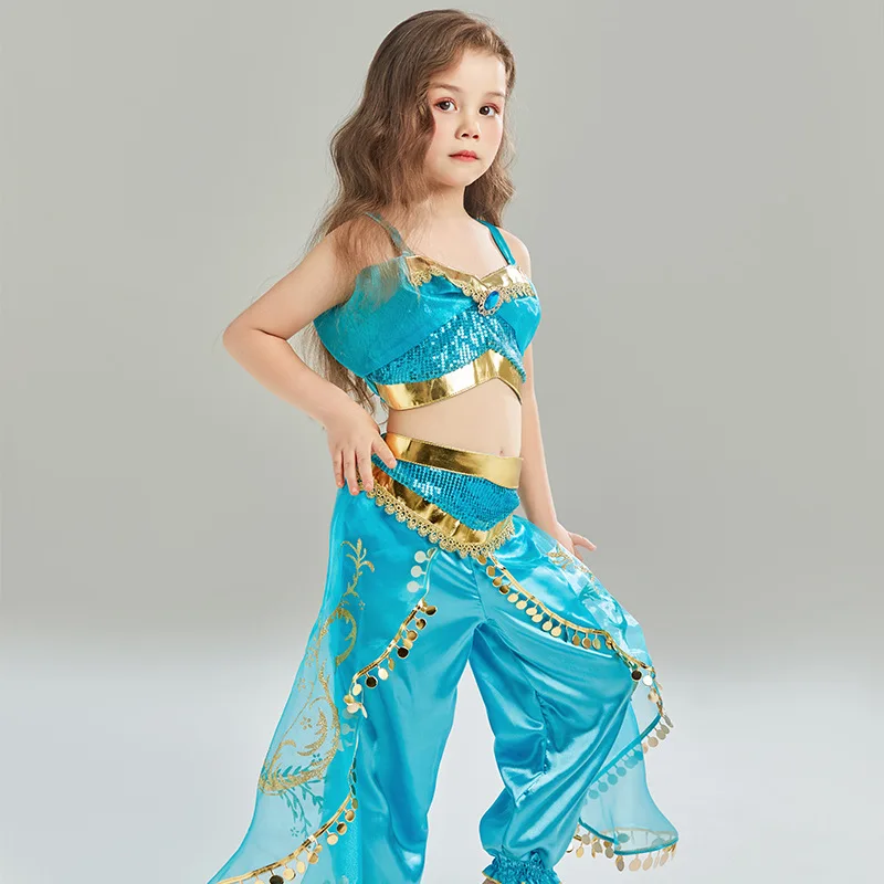 Robe de Princesse Jasmine pour ixd'Halloween, Costume de Carnaval, Vêtements Éducatifs, Film Magique, Cosplay, Scène, Bal pour Fille