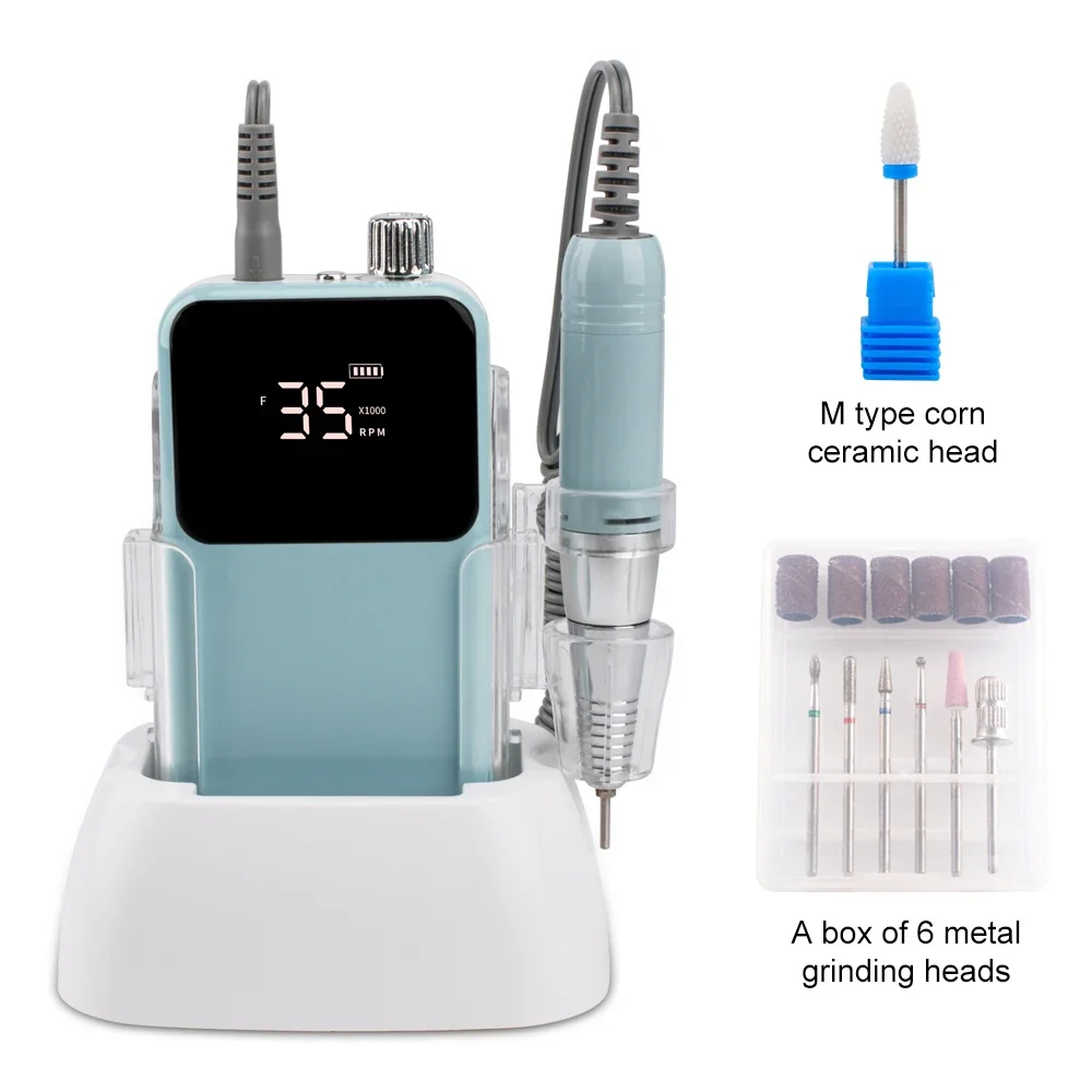 SIMINAIL Rechthoekige nagelboor Oplaadbare desktopbasis 35000 RPM Manicure Elektrische machine Nagelvijl Pedicure Snoerloos boren - afbeelding 1
