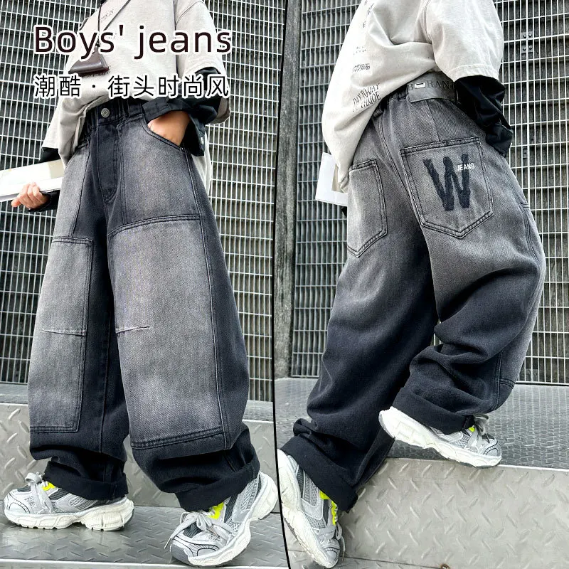 

Stylish Trendy brand Boys Gradient Jeans Kids Autumn Hip-Hop Street Gothic Casual Denim Pants School Child Retro Jeans Trousers