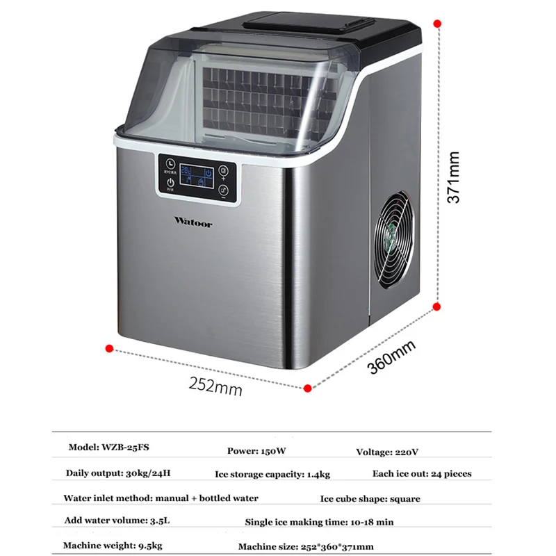 Electric Ice Cube Making Machine Stainless Steel Generator Liquid Freezer Restaurants Coffee Shops Home Commercial Ice Maker