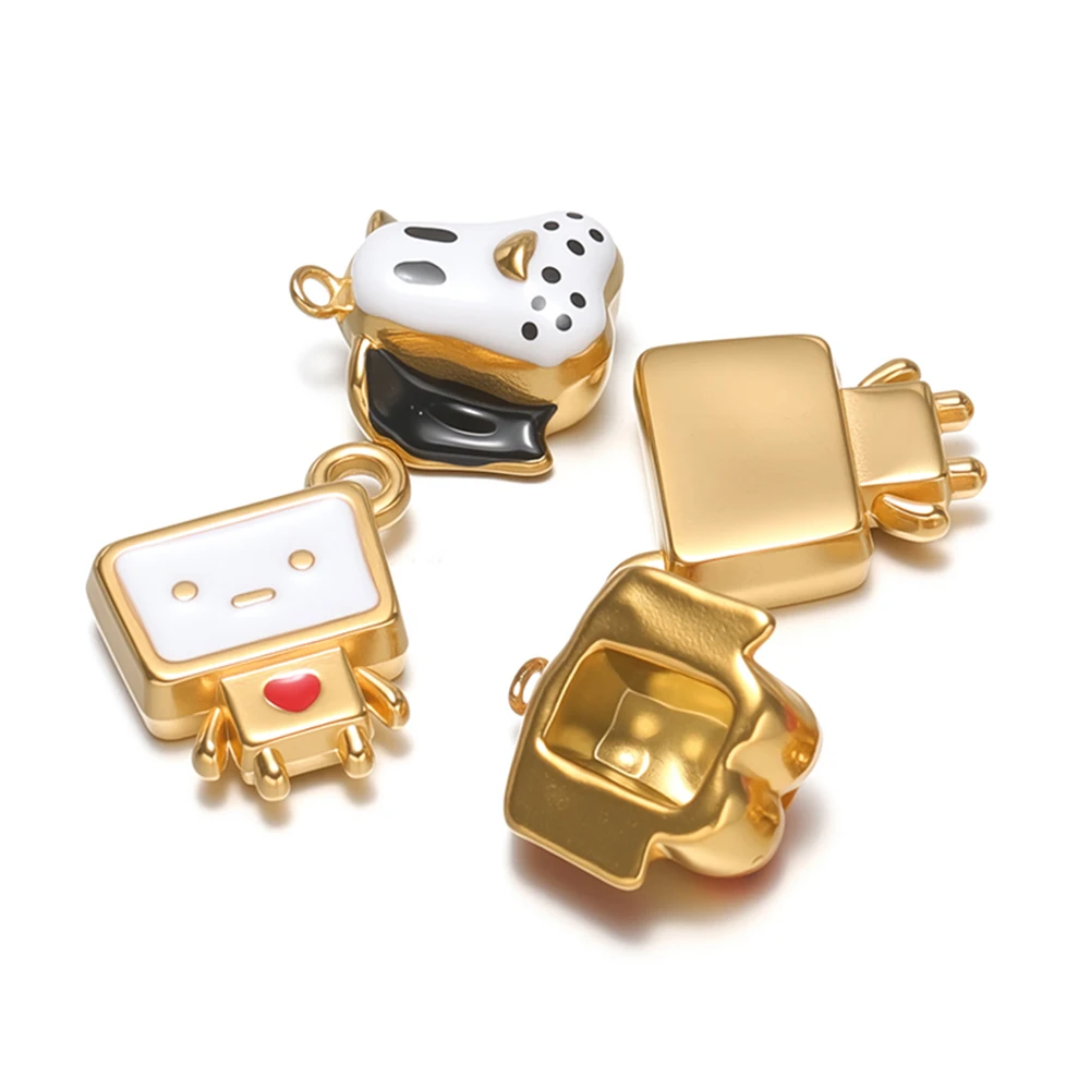 4 Stück Edelstahl-Emaille-Hunde-Roboter-Anhänger für DIY-Kinderschmuck, Cartoon-Ohrringe und Armbänder – Detail 2